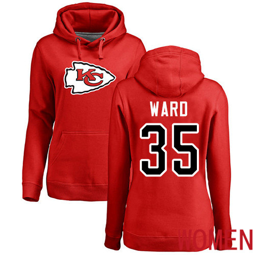 Women Football Kansas City Chiefs #35 Ward Charvarius Red Name and Number Logo Pullover Hoodie->nfl t-shirts->Sports Accessory